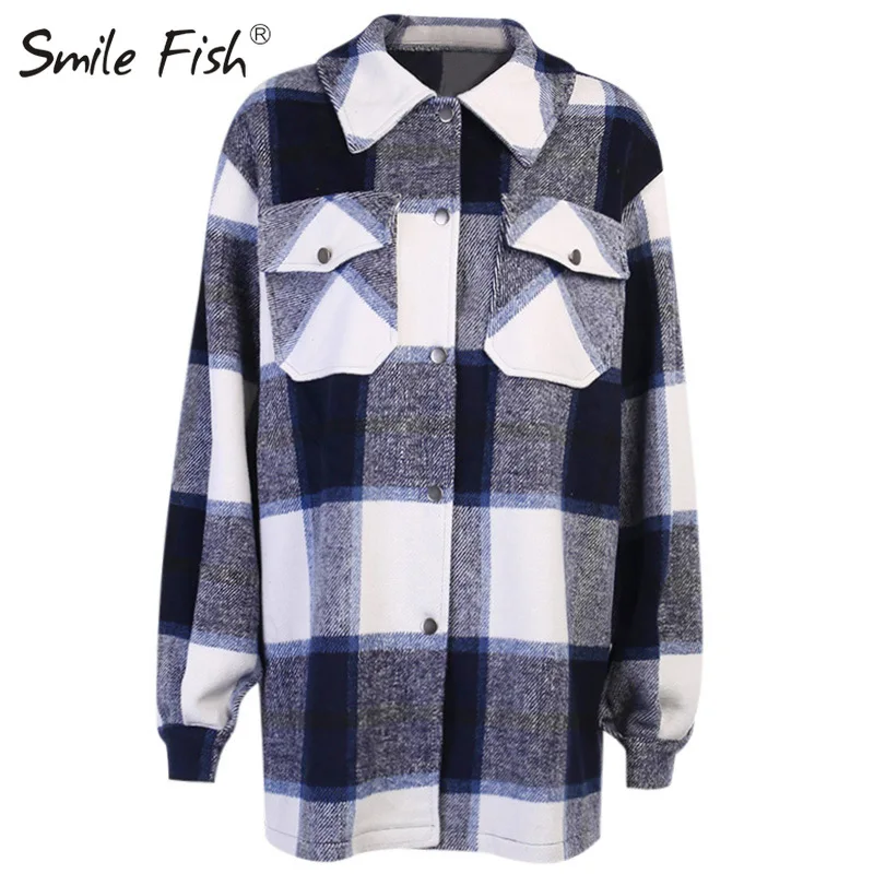 

Turn Down Collar Single Breasted Coats Winter Clothes Women Streetwear Green Red 2020 New Autumn Plaid Jackets Pockets G2068