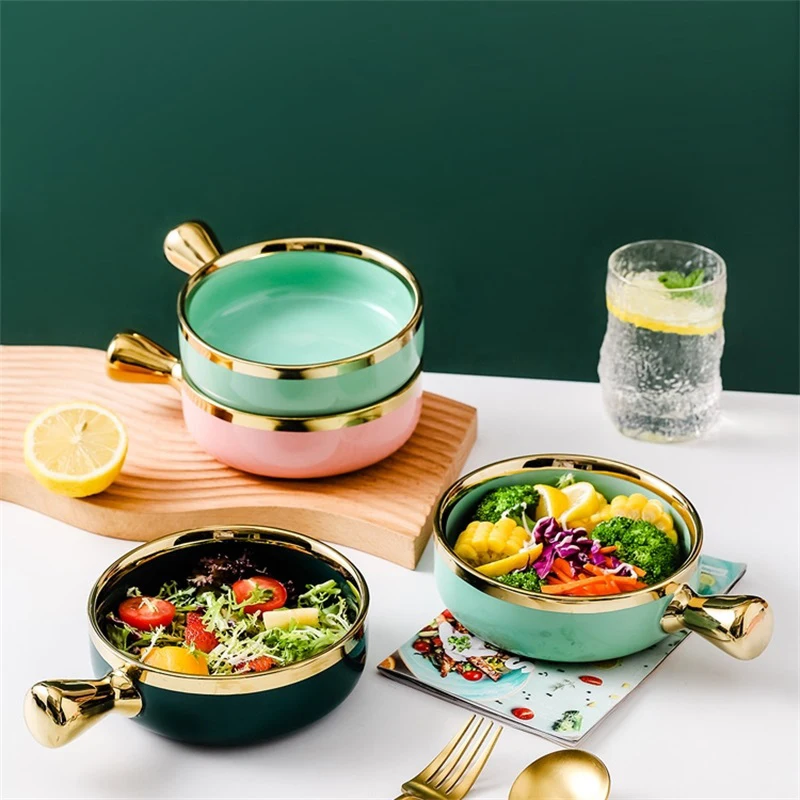 Керамическая миска с золотой ручкой тарелка инкрустацией роскошный фруктовый