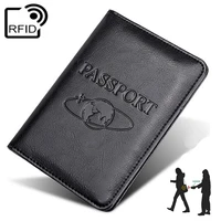 vintage rfid earth business passport covers holder travel accessories id bank card pu leather high grade case women men wallet