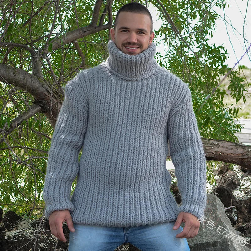

Mens Cotton Turtleneck Sweater Autumn Winter Thick Solid Soft Spacious No Yq Clothing Knitted Casual Male Clothes Drop Shipping