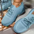 Женские кроссовки из эластичной ткани, сетчатые дышащие кроссовки больших размеров 35-43, спортивная обувь на плоской подошве для бега и прыжков, весна 2022