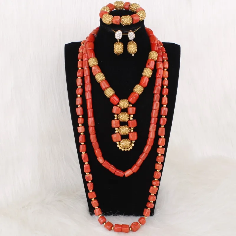 

Dudo Big New Design Coral Beads Jewelry Set With Gold Beaded Balls Divider With Earrings and Bracelet Accessories For Nigerian