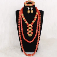 dudo big new design coral beads jewelry set with gold beaded balls divider with earrings and bracelet accessories for nigerian