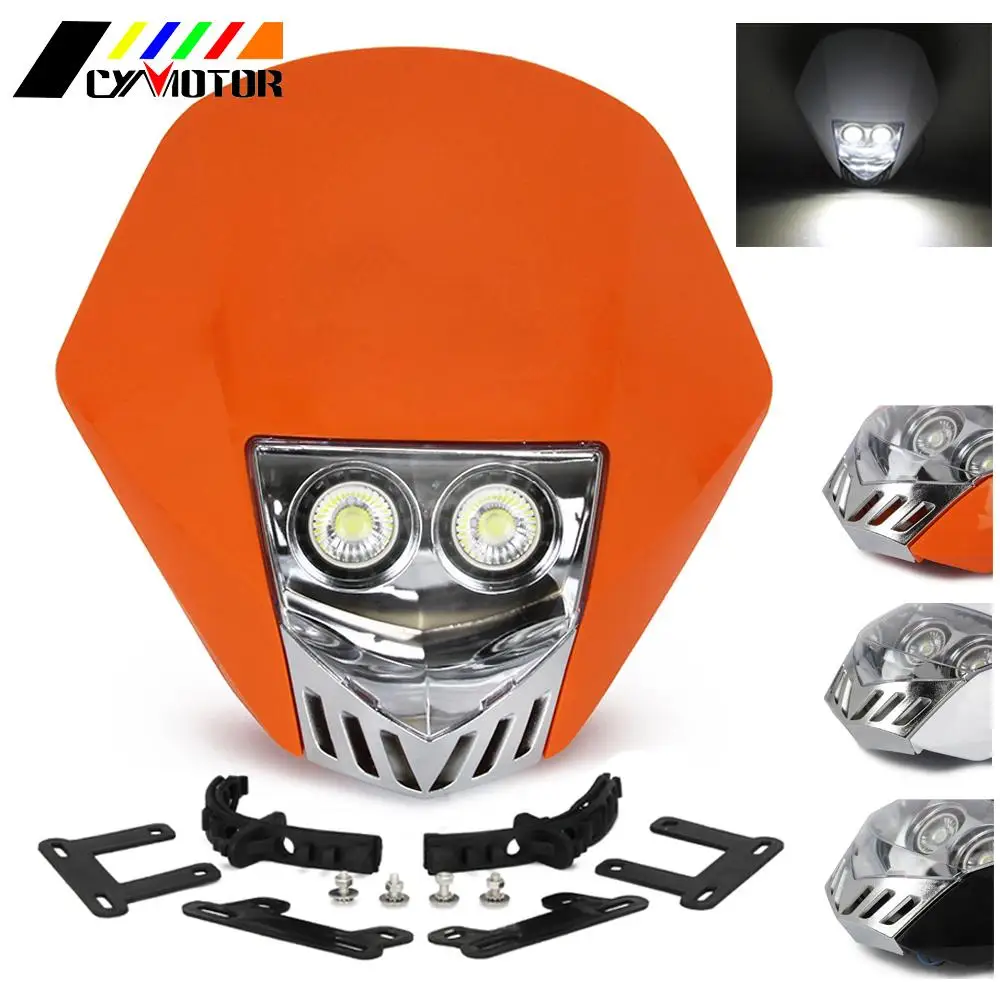

Motocross Universal Headlight Headlamp Double Dual Light Bulb For KTM HONDA SUZUKI KAWASAKI CRF YZF WR250F Dirt Bikes Off Road