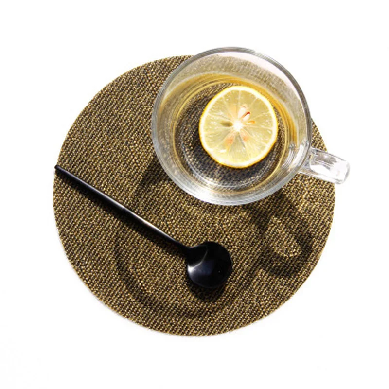 Круглый дизайн льняные салфетки льняная ткань для стола ПВХ тканые твердые