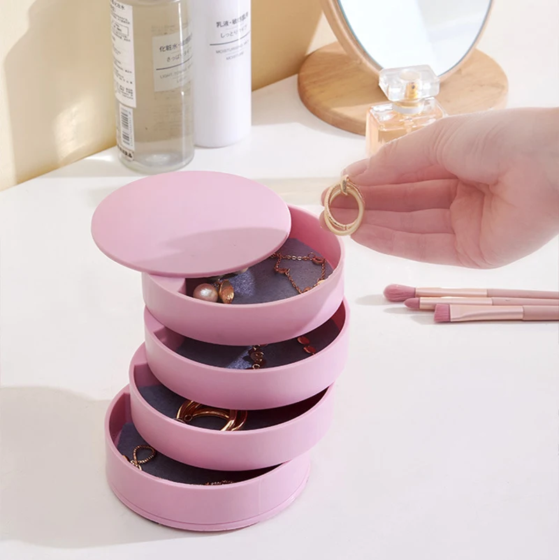 

Portable 360 ° Rotating Multi-Layer Earrings Jewelry Storage Box Delicate Folding Jewelry Box With Lid Dust-proof Storage Box