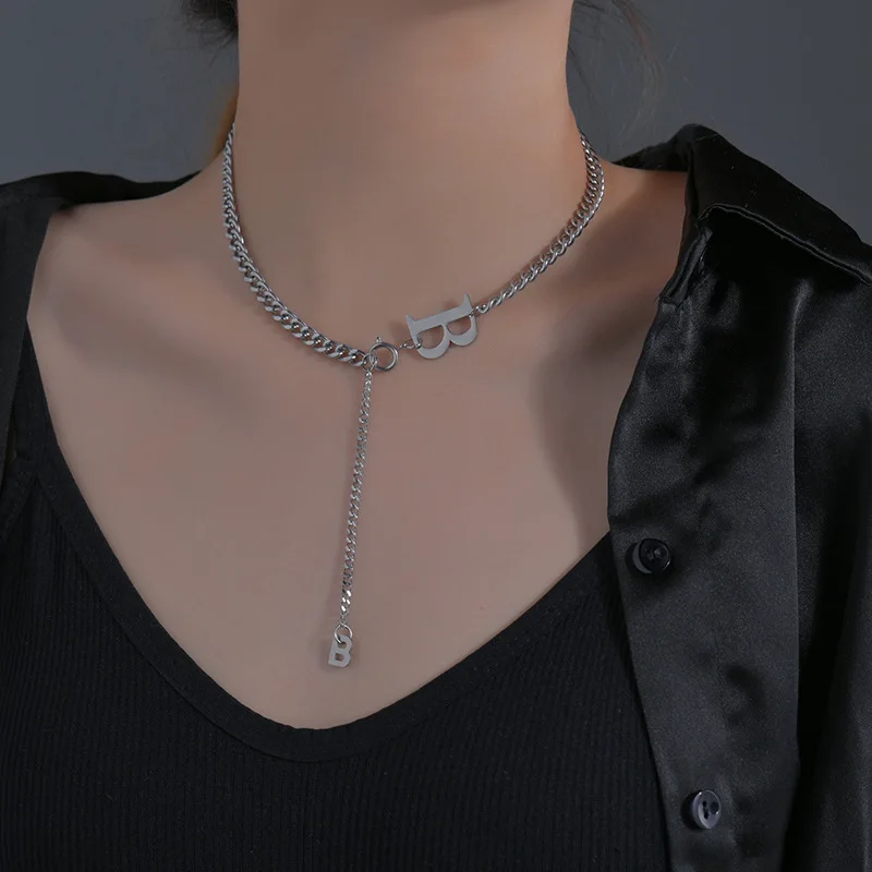 

Acheerup Stainless Steel Necklace Choker B Thick Cuban Chian Pendan Adjustable For Women Jewelry Gift Wholesale and Dropshippin