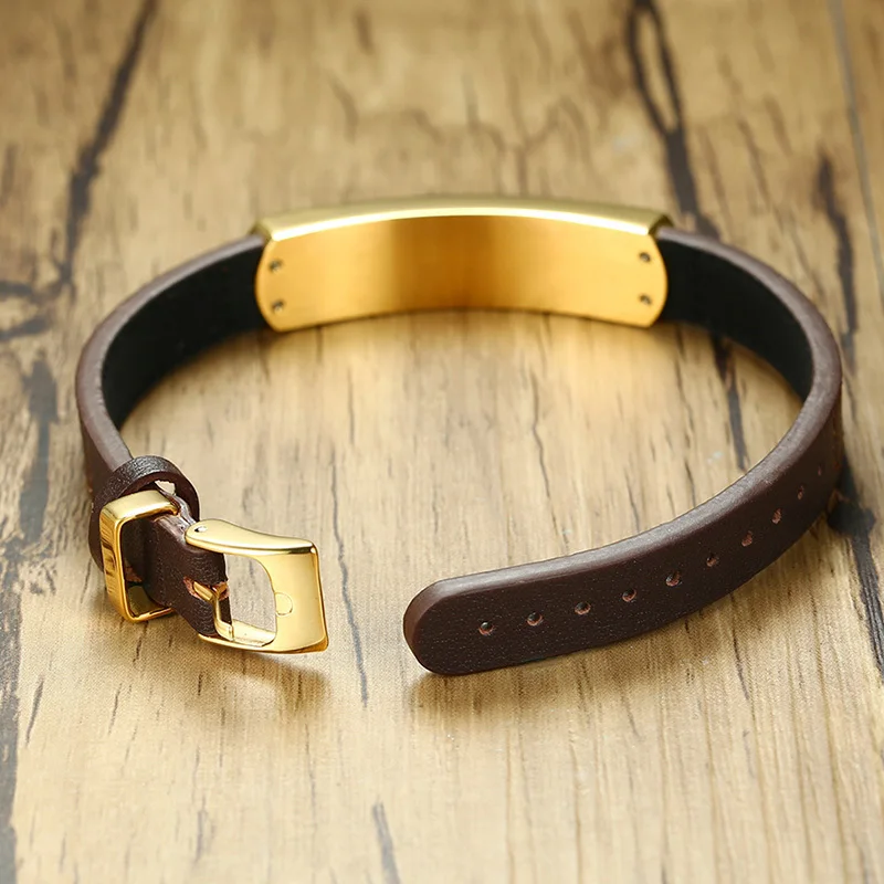 Мужской кожаный браслет с ярлыком коричневого цвета регулируемая длина 7 8