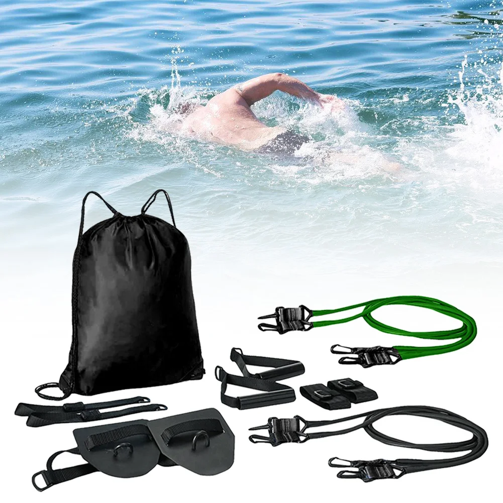 Treinamento de Natação Faixa de Treinamento para Piscina Banda com Alças Treinamento de Força Ajustável Resistência Elástica Cinto Conjunto Nadar
