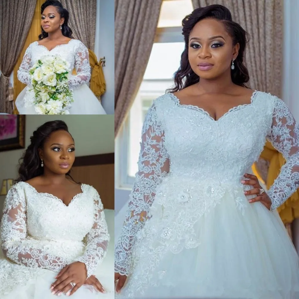 plus size wedding dress With Long Sleeve Lace Appliuqes White Tulle Exquisite mariage Bride Dress Wedding Gowns vestido de noiva | Свадьбы и