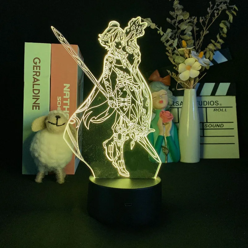 

Игровая 3D иллюзионная лампа, светодиодный ные ночные сенсорные огни Genshin, ударопрочные, меняющие цвет, управление через приложение, декор ко...