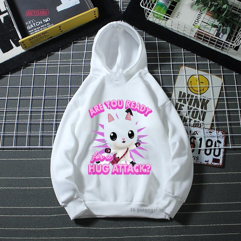 cute girls hoodies cartoon gabbys doll house graphic print girls hoodies fashion cute kids white pink sweatshirt tops wholesale