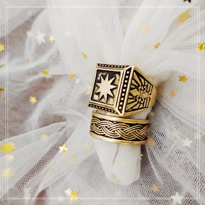 

Retro fashion punk net star six Star boy ring set