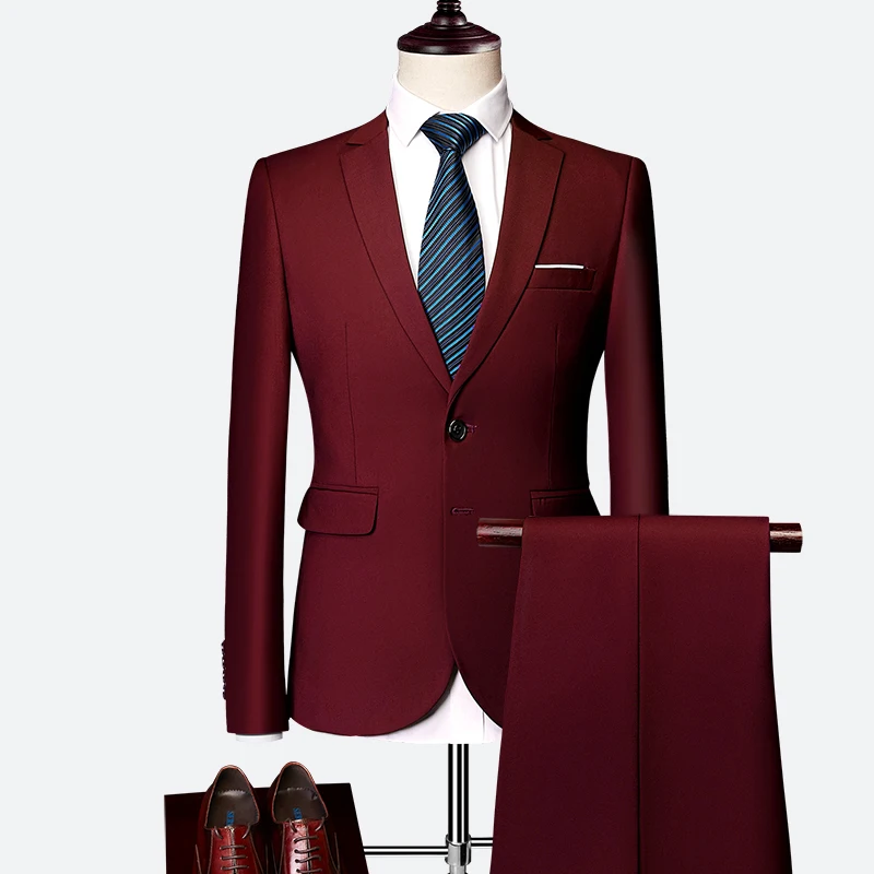 

Classic Men's Suit Set 2021High-end Customized Solid Color Slim Business Dress Groom Wedding Clothing High Quality Tuxedo /2pcs