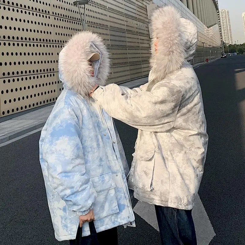 

fur collar tie dye winter clothes jackets for women jacket plus size clothing goth cotton tops couple coat Korean 2020 fashion
