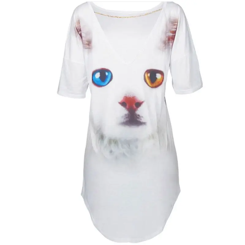 

Women Short Sleeve Sexy Low Cut Backless Loose Dress Butterfly Cat 3D Digital Print Asymmetric Summer Casual Streetwear