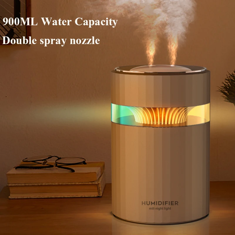 

Double Nozzle USB air Humidifier 900ML Water Capacity Cool Mist Maker Fogger with Colorful Nightlight Ultrasonic Humidificador