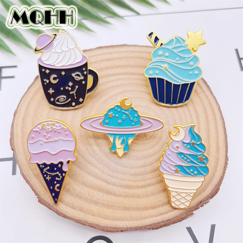 Мультяшные эмалевые булавки со звездным небом мороженым планета звезды луна
