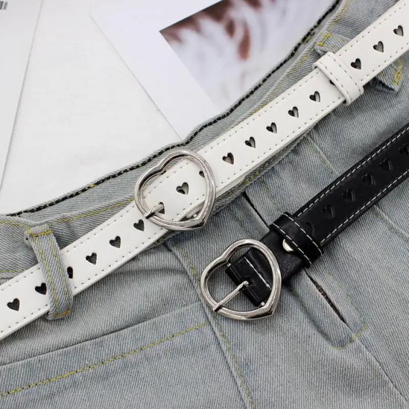 Fashion Women Solid Color Belt Unisex Hollow Out Heart Holes Belts Streetwear Faux Leather Pants Adjustable 105cm | Аксессуары для