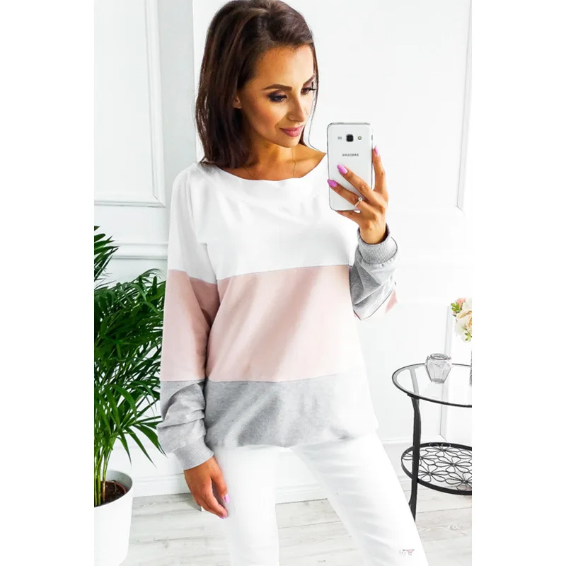

NewTop Cross Border European And American Round Neck Casual Color Contrast Stitching Sweater In Spring And Summer Of 1202