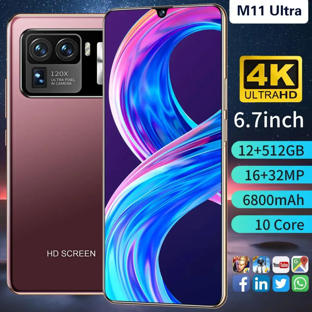 

New Arrival xiaom11 Ultra 6.7 Inch Full Screen 4800Mah Andriod 10 Smartphone 5g Deca Core Face Unlock Cell Phone