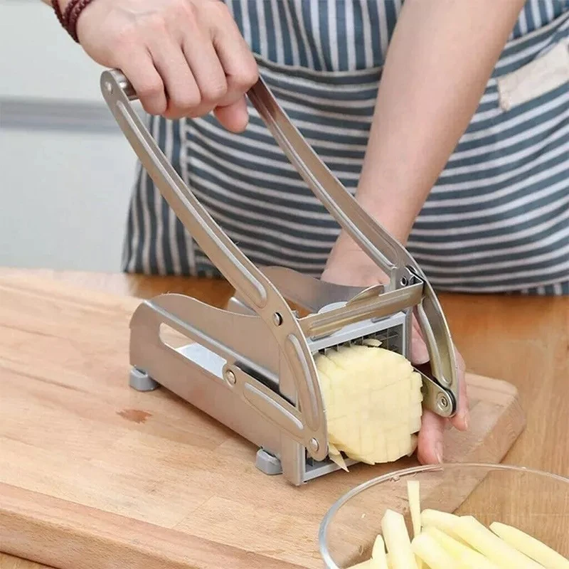 Cortador Manual de patatas fritas de acero inoxidable, m&aacute;quina cortadora de tiras de patatas fritas, herramienta de fabricaci&oacute;n de zanahorias-4