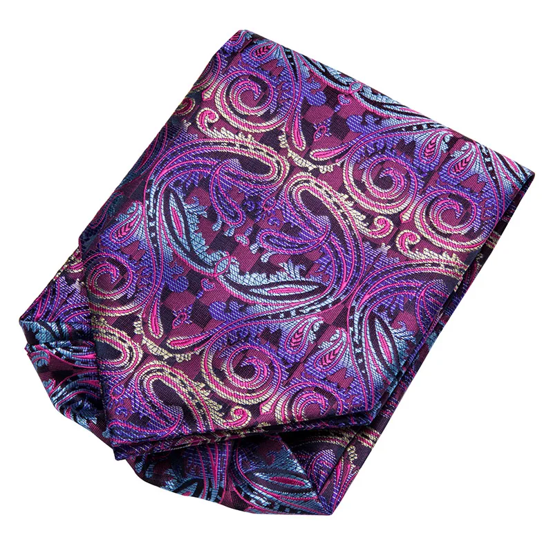 

100% Silk Purple Paisley Ascot Pocket Square Cravat Ascot Scrunch Self British style Gentleman Dress Scarves Ties Party Cravats