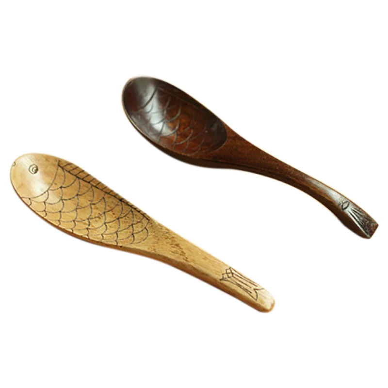 2 шт Деревянный рыбок риса Еда кухонная Ложка инструменты посуда лопатка