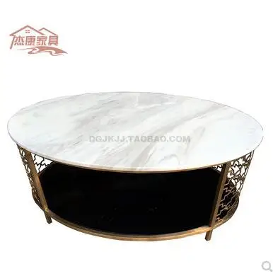 

Marble oval double-layer coffee table European tea table simple living room tea table stainless steel Brass Round tea table