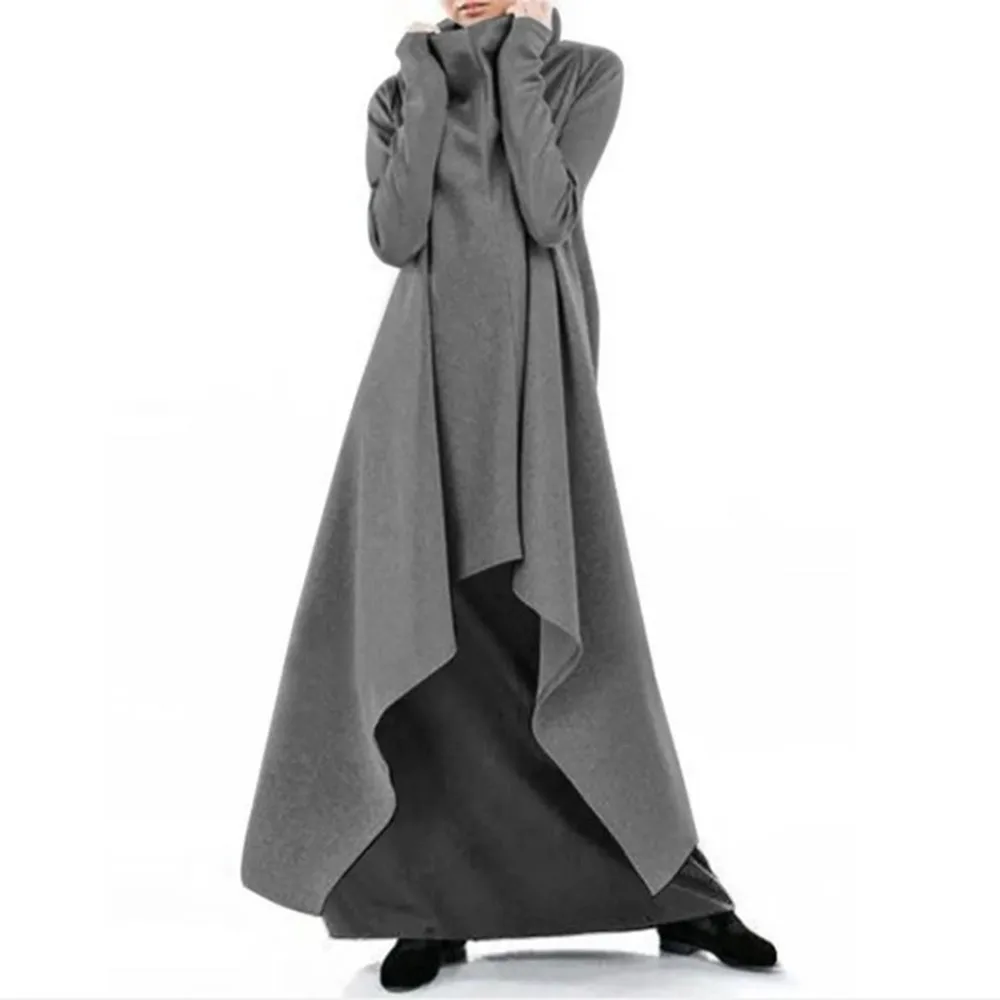 

Casual Fashion Female Dress Spring Loose Irregular Robe Sweatshirt Women High Neck Hooded Dresses Asymmetrical Pullover Japan