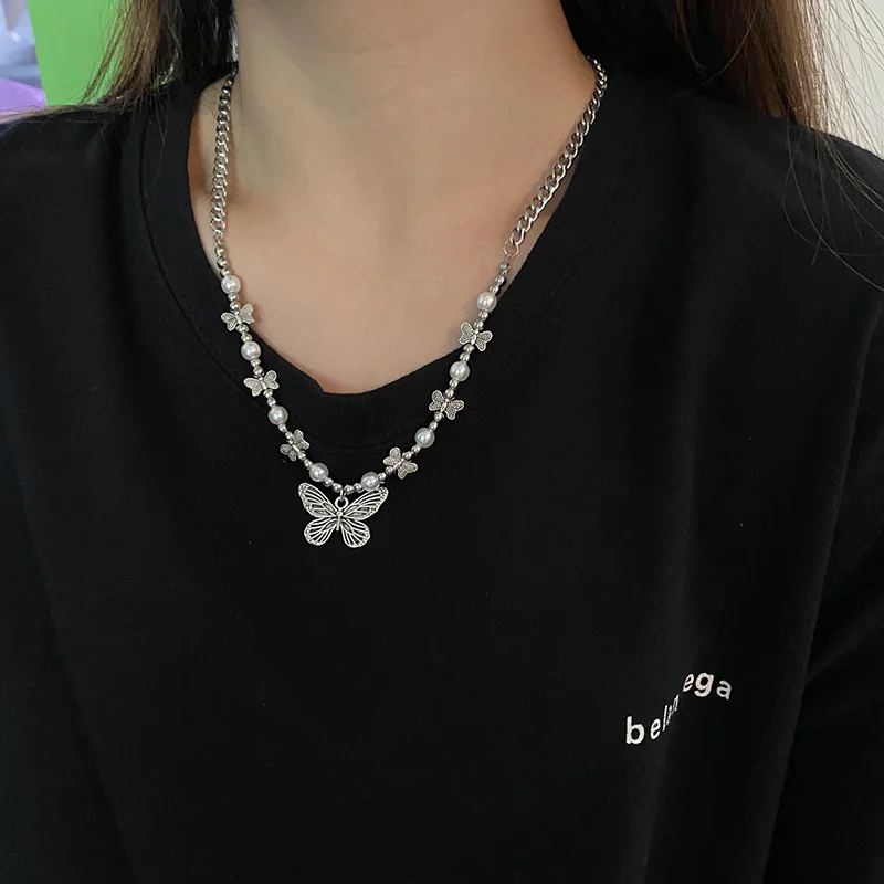 

Kpop Harajuku Gothic Butterfly Pendant Clavicle Neck Chain Necklaces For Women Egirl Friends Cosplay Aesthetic Jewelry Gift
