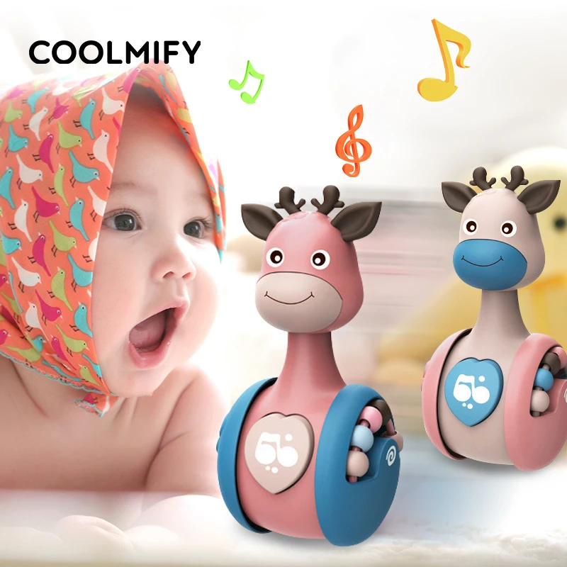 

Sliding Deer Baby Tumbler Rattle Learning Education Toys Newborn Teether Infant Hand Bell Mobile Press Squeaky Roly-Poly Toy
