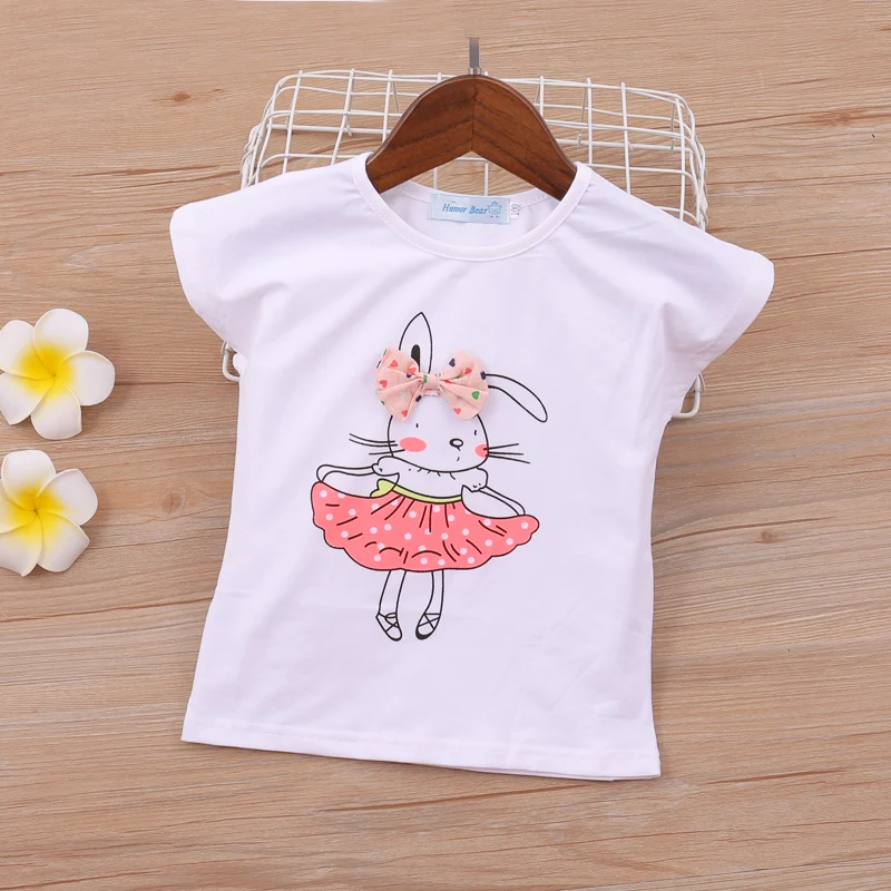 Комплект летней детской одежды для девочек футболка с принтом кролика + юбка 2 шт.