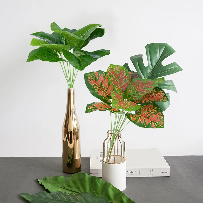 

Artificial Green Turtle Leaf Artificial Palm Tree Branch Tropical Monstera Turtle Leaves Wedding Birthday Party Home Decorations