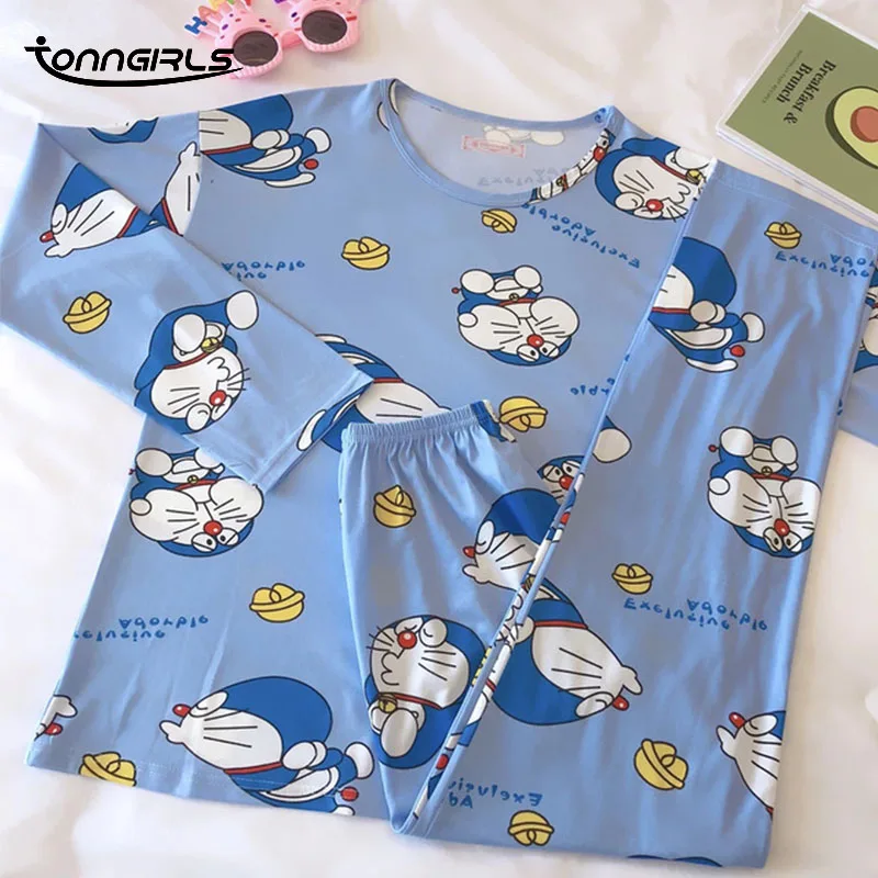 

Tonngirls Doraemon Sleepwear Women Cartoon Print Pajama Set Girls Cute Night Suit Plus Size Pijama Mujer Japanese Pijamas Women