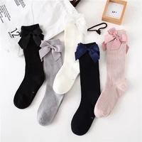 solid children socks with bows cotton baby girls socks soft toddlers long socks for kids princess knee high socks for girls 2020