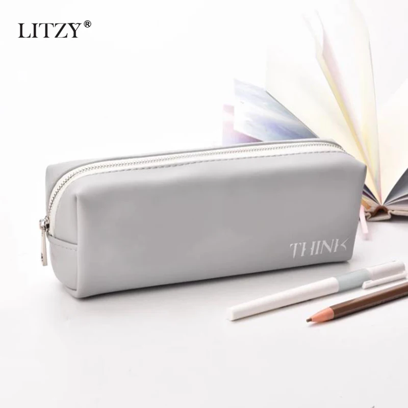 Черный чехол для карандашей школьный кожаный мальчиков и девочек вместительная