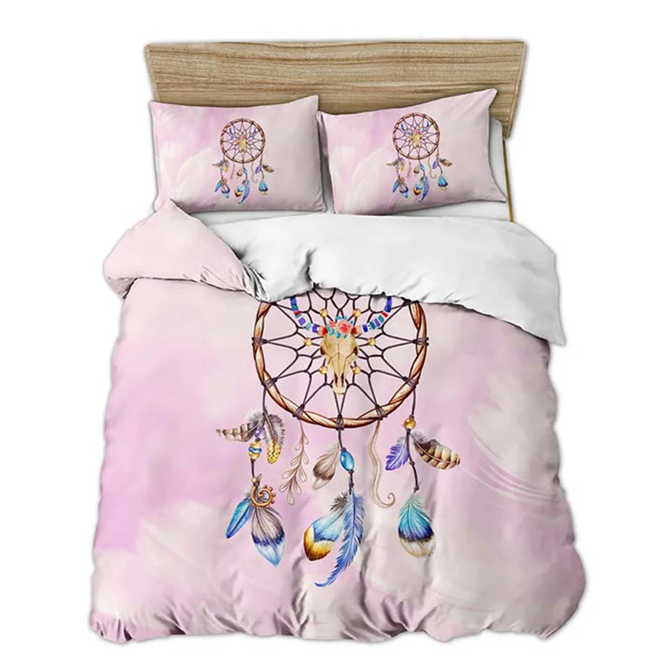 Набор пододеяльников в стиле бохо синее постельное белье Ловец снов розовая