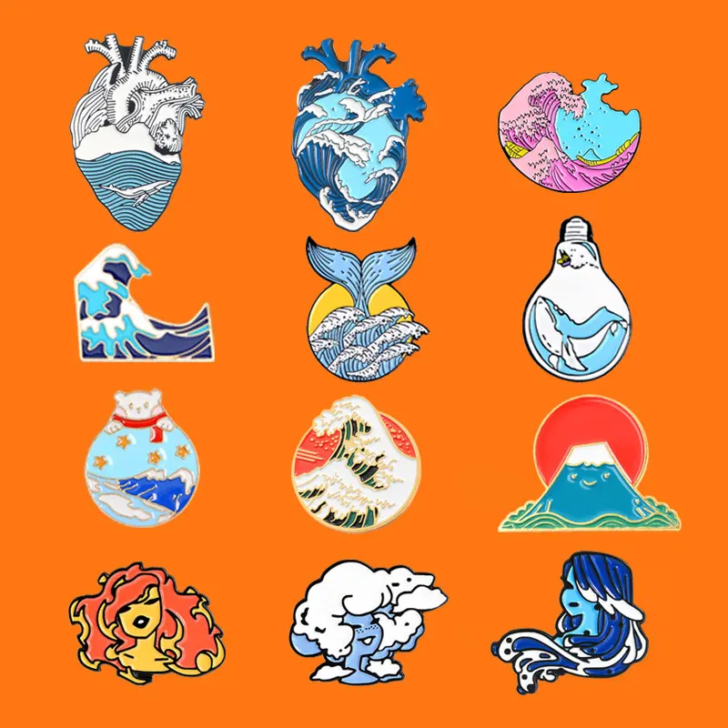 Волна шпильки океанская морская волна Броши Органы сердце светильник лампочка