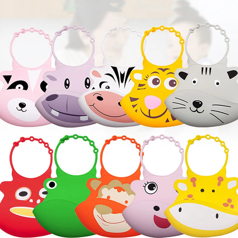 

Fashion Silicone Baby Bib Waterproof Cartoon Animal Newborn Feeding Cloth Boys And Girls Adjustable Saliva Pocket Muslin New