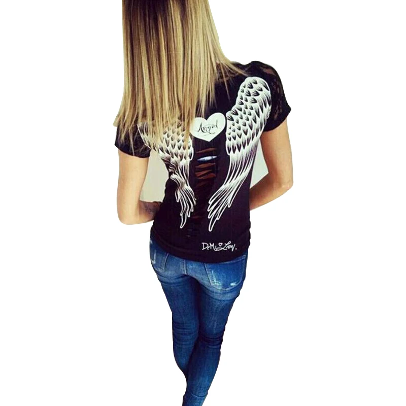 Летняя тонкая Модная рубашка женская футболка жилет Ангел с крылышками Топ