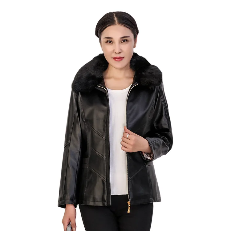 

Girl Clothing Pu Female Winter Warm Thick Short Ladies Faux Fur Collar Large Size Coat Women Jacket Motorcycle Bike Outerwear