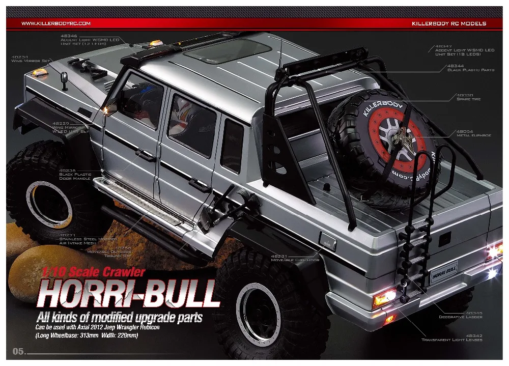 Killerbody 1:10 RC Гусеничный прозрачный/окрашенная версия автомобиля Horri-bull с колесной базой 313 подходит для осевого шасси