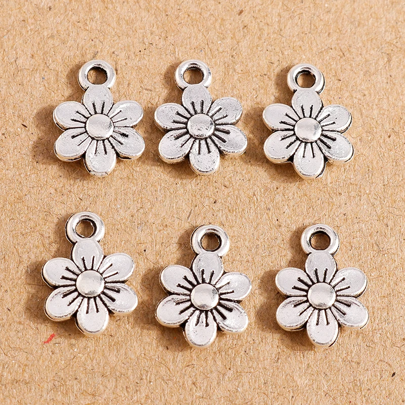 

40pcs 9*13mm Alloy Charms Tibetan Silver Color Small Flower Charms Pendants for Jewelry Making Drop Earrings Necklaces DIY Craft