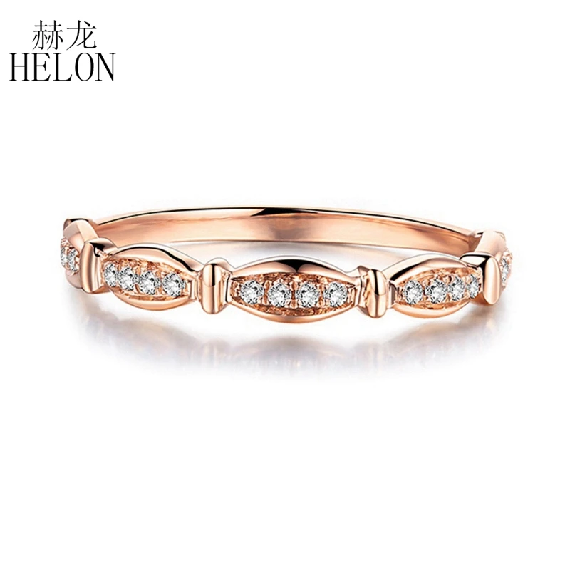 

HELON твердые, 14k, покрыто розовым золотом AU585 природные алмазы, кольцо для помолвки, свадьбы кольцо для женщин вечерние модные, хорошее ювелирн...