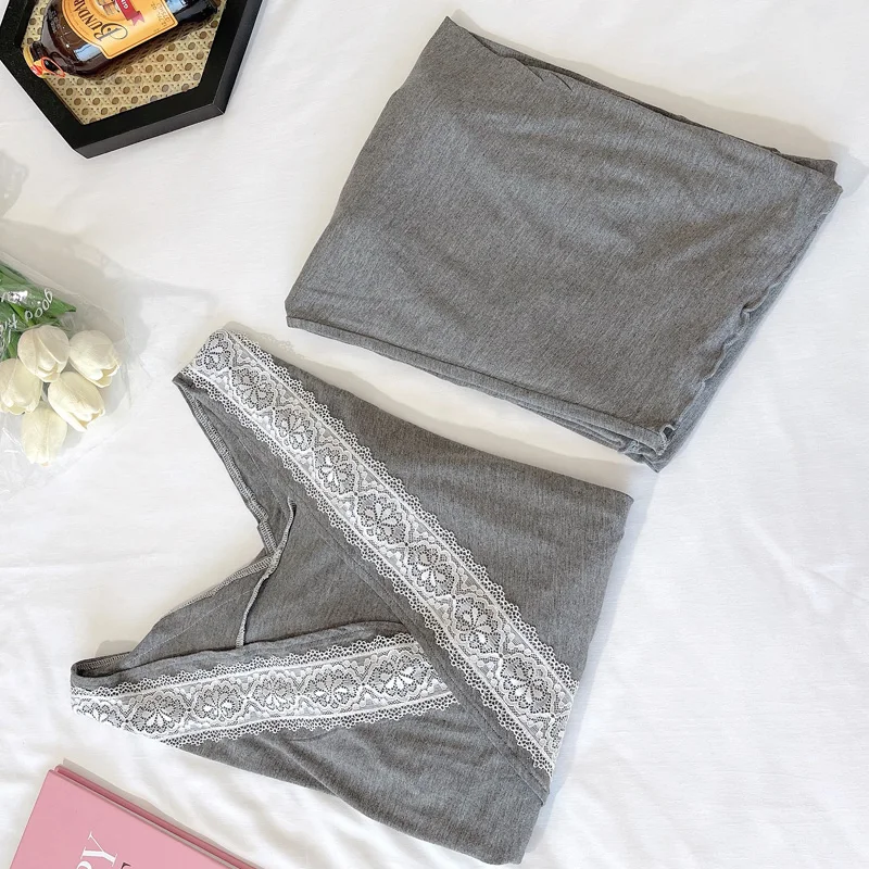

Across V Robe for Nursing Drawstring Loose Waist Belly Pants Suits Clothes for Pregnant Women Modal Pregnancy Feeding Pajamas