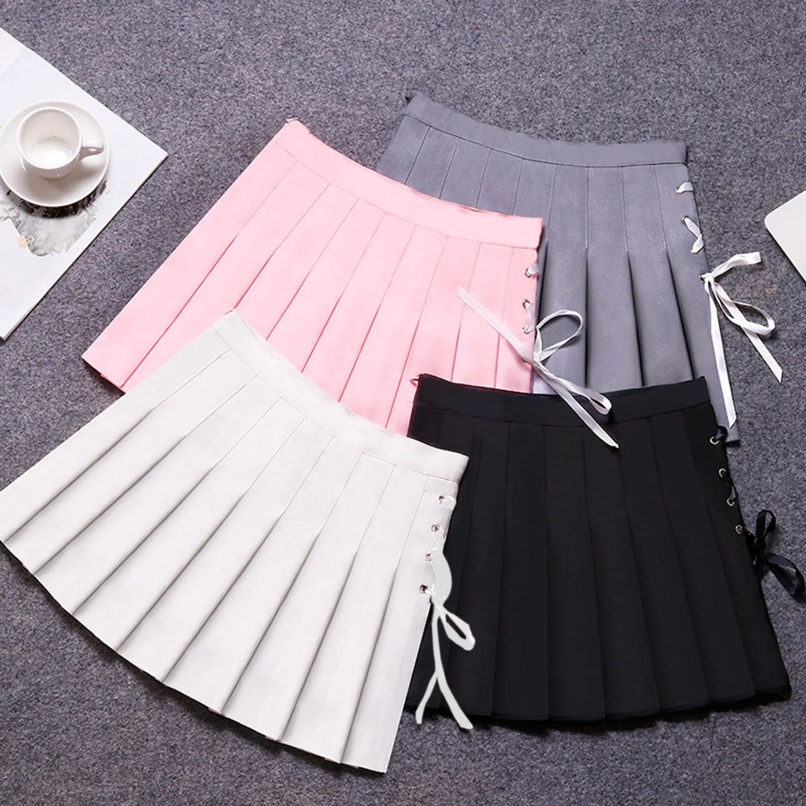 

Pleated Skirts For Women Summer Solid A-line Mini Skirts Anti-burnout High Waist Short Skirts Female Korean Style Bandage Skirts