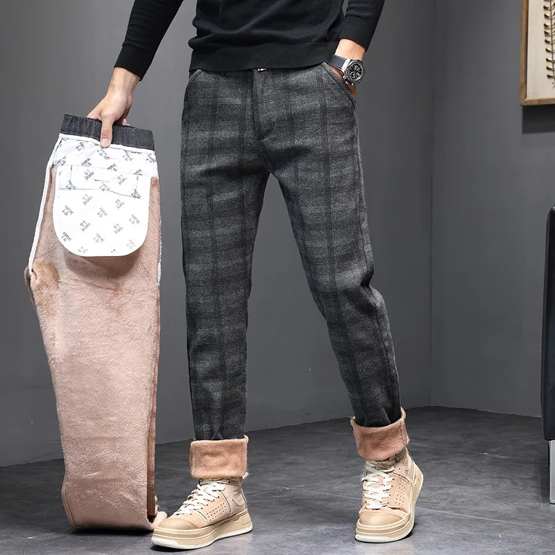 

Брюки мужские зимние с флисовой подкладкой, теплые плотные штаны, Стрейчевые бархатные повседневные брюки, большие размеры 38