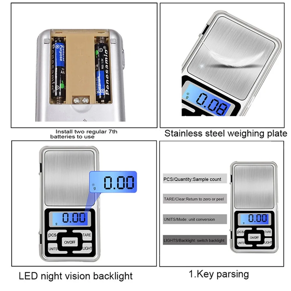 

Mini Digital Scale 100/200/300/500g 0.01/0.1g High Accuracy Backlight Electric Pocket For Jewelry Gram Weight For Kitchen
