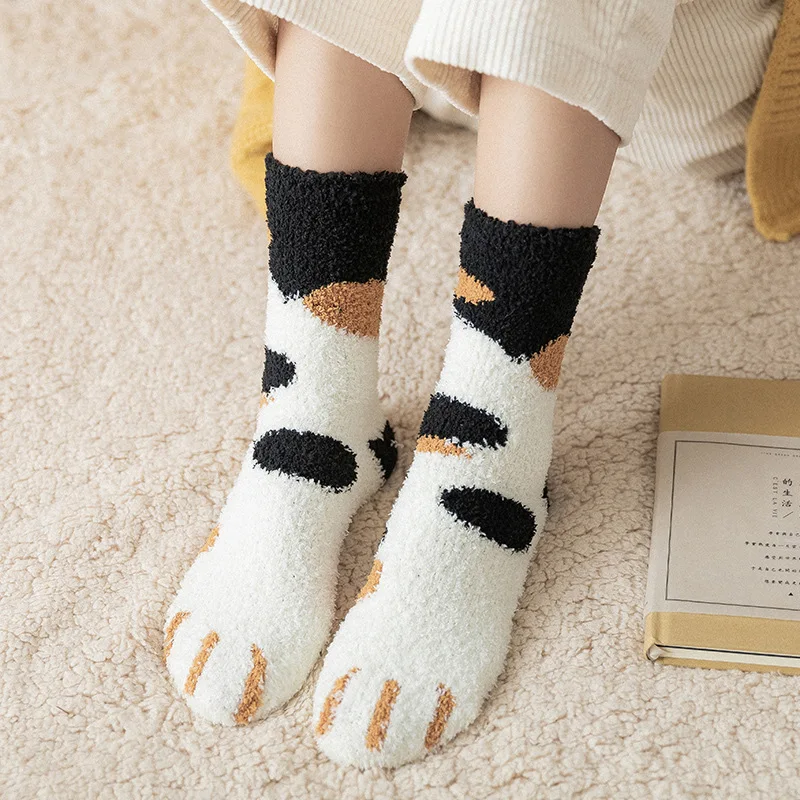 12 пар/компл. бархатные женские туфли-носки для девочек оптовая продажа осень-зима кошка носочки с рисунком когтей толстые детские носки на з... от AliExpress WW
